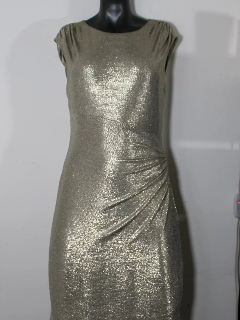 Lauren Ralph Lauren Gold Metallic Ruched Evening Gown Dress - Size 6